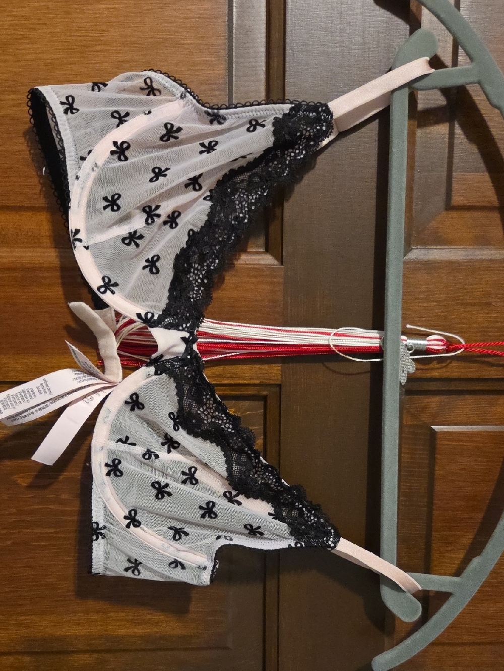 Victoria's Secret Pink Sheer Bra with Black Bow Print & Lace